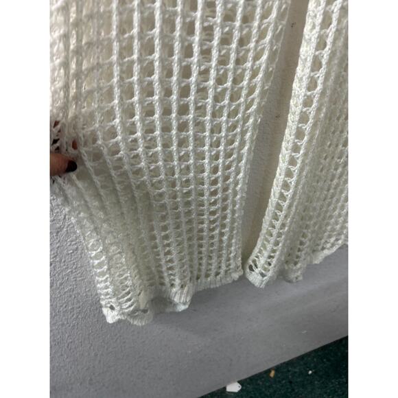 Cream Swim Cover Beach Pants Womens Crocheted Size M Wide Leg Scalloped Hem - Picture 3 of 9